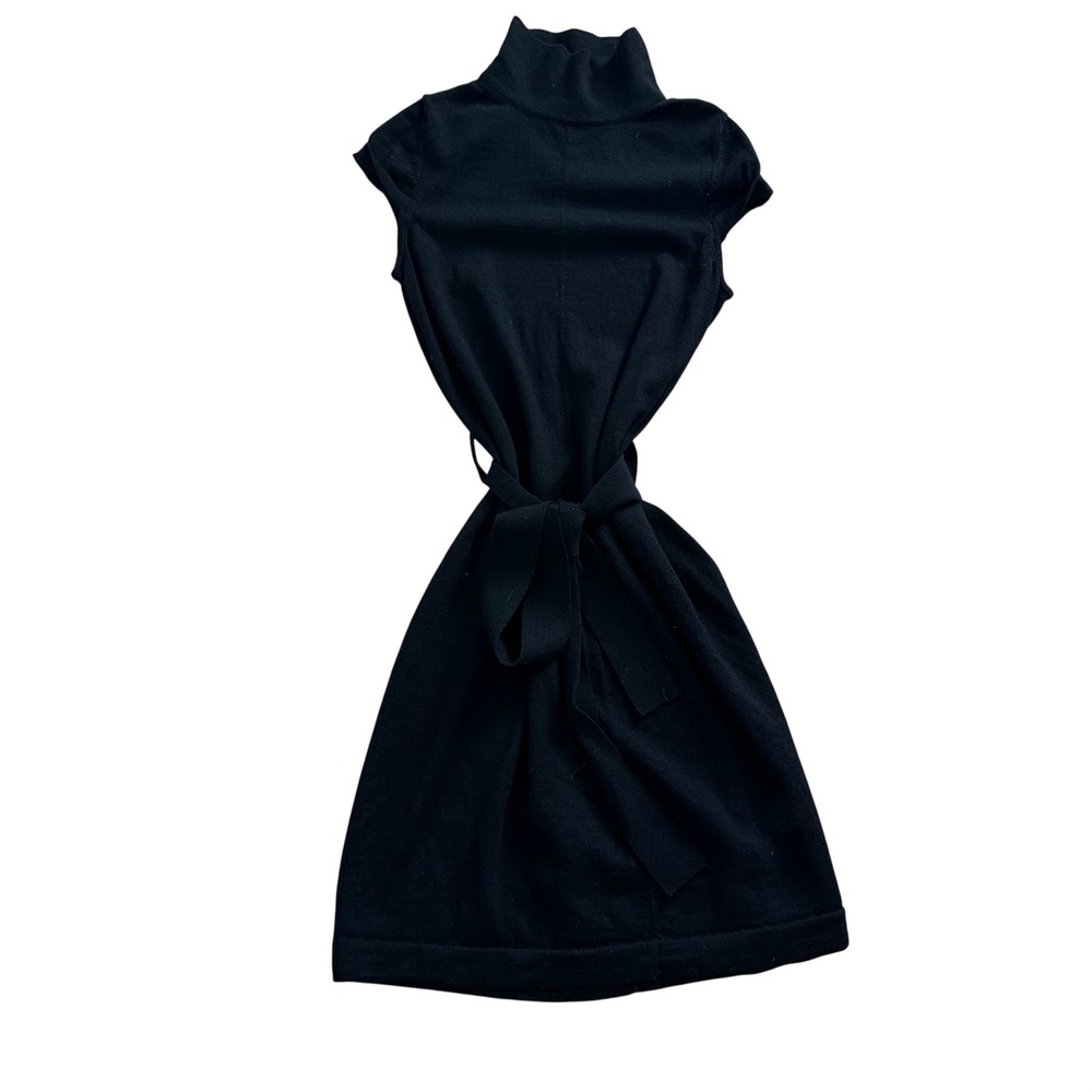 Banana Republic Extra Fine Merino Wool Mock Neck Tie Waist Dress Black Petite S